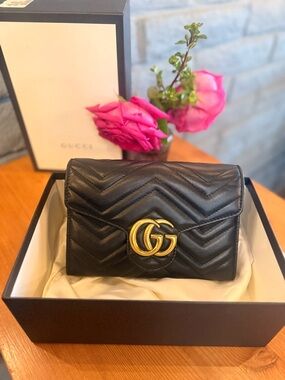 Gucci Black Chevron Matelassé Mini Bag with Gold Double G